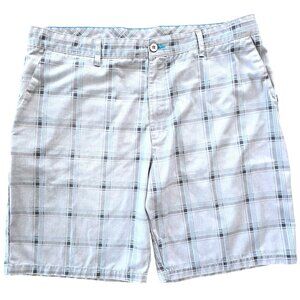 Burnside Mens Plaid Casual Shorts Gray & White Cotton Blend Mid-Rise